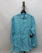 Saks Fith Avenue Mens Aquatic Button Down Shirt 100% Linen Size XL