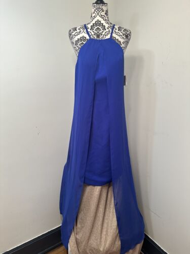 DaVinci Bridesmaid Women’s Royal Blue sheer overlay dress Size 10/12 NEW - Afbeelding 1 van 16