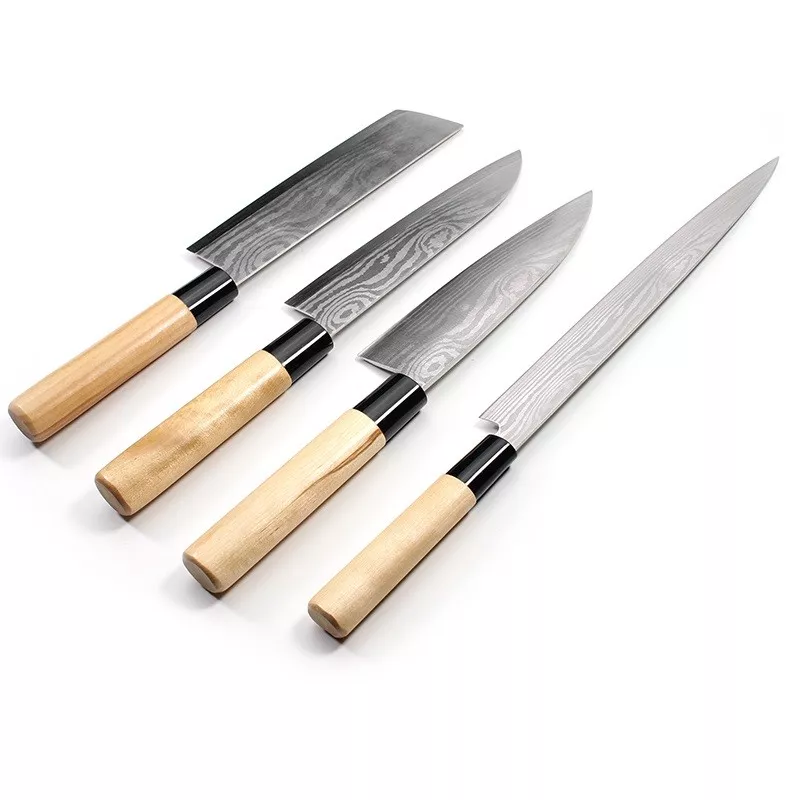 Japanese Kitchen Knife Set Yangai Sashimi Cleaver Usuba Slicing Chef Knives  Wood