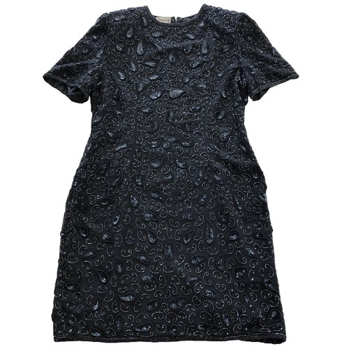 Stenay black silk beaded dress with blue and gold 80s vintage cocktail dress  6P | eBay