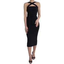 DOLCE & GABBANA Dress Black Sheath Halter Sleeveless Midi IT44/US10/L 2630usd