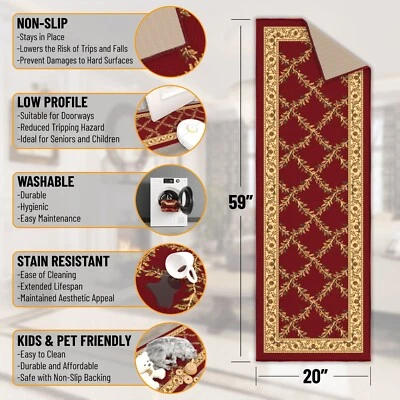 OTTOMANSON Machine Washable Boxes Design Non-Slip Rubberback 2x5 Traditional Runner Rug