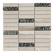 White Oak Gray Marble Stone Mosaic Tile Silver Glass Stacked Kitchen Backsplash