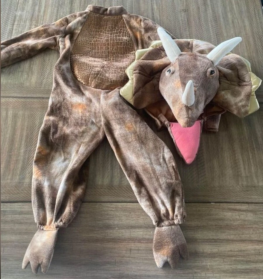 POTTERY BARN KIDS 棕色 TRICERATOPS DINOSAUR DINO 尺码 4-6 (4/5/6) 服装 — 第 3/4 张图片