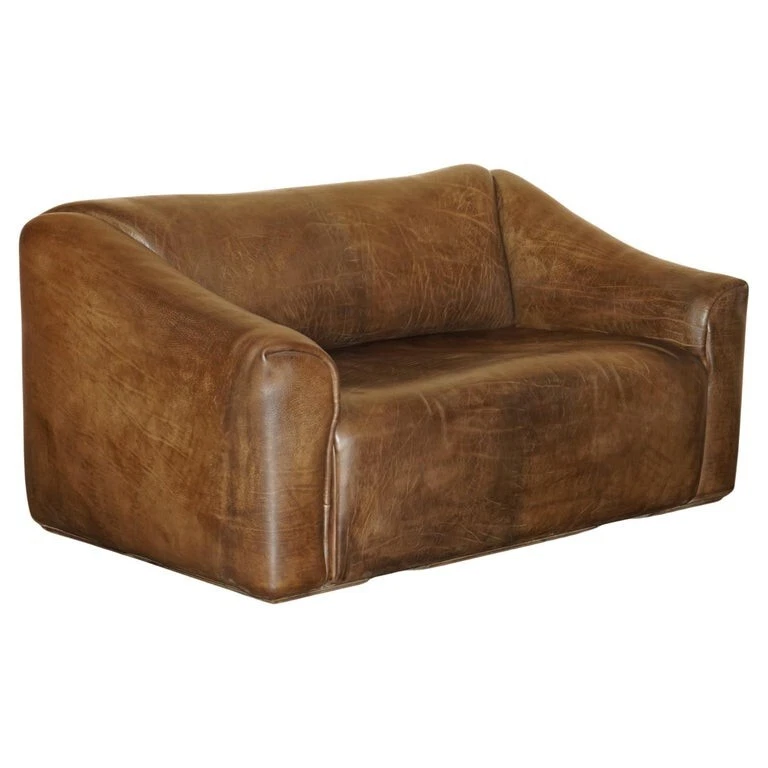 RESTORED DE SEDE DS47 RECLINING BROWN BUFFALO NECK LEATHER SOFA PART OF A SUITE
