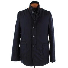 Zanella NWT Vitale Barberis Canonico Wool Car Coat w/ Suede Size L US In Navy