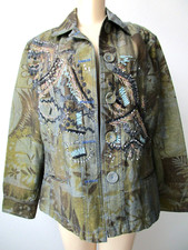 Chicos Metallic Print Jacket Long Sleeve Multicolor Plus Size Button Closure