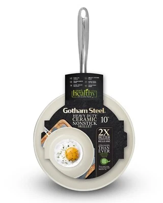 Gotham Steel Cream 10" Nonstick Heavy Duty Ceramic Fry Pan with Stay Cool Handle