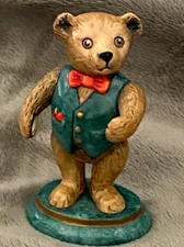 Halcyon Days Annual 1995 Teddy Bear Third in Series Porcelain Green Vest Bow Tie