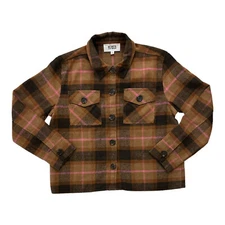 NWT BB Dakota Steve Madden Women's Button Down Boxy Shacket Cashew Plaid XL