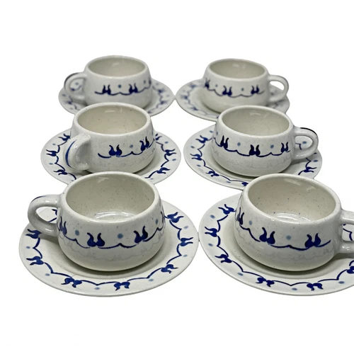 VTG METLOX Poppytrail HOMESTEAD PROVINCIAL Blue Demitasse Cup & Saucer Set of 6