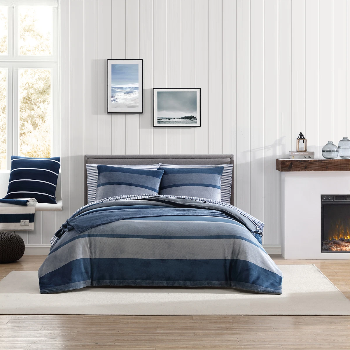 Navy fleece bedding set sales