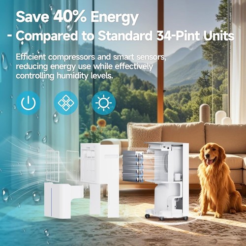 34 Pints Dehumidifiers for Home with 6.56ft Drain Hose, 2441 Sq.Ft Quite & Energ - Picture 2 of 6