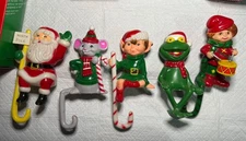 Vintage JSNY Christmas Stocking Hangers Santa, Mouse, Elf, Froggy + Drummer Boy