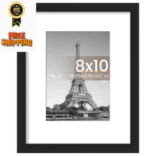 upsimples 8x10 Picture Frame, Display Pictures 5x7 with Mat or 8x10, Black
