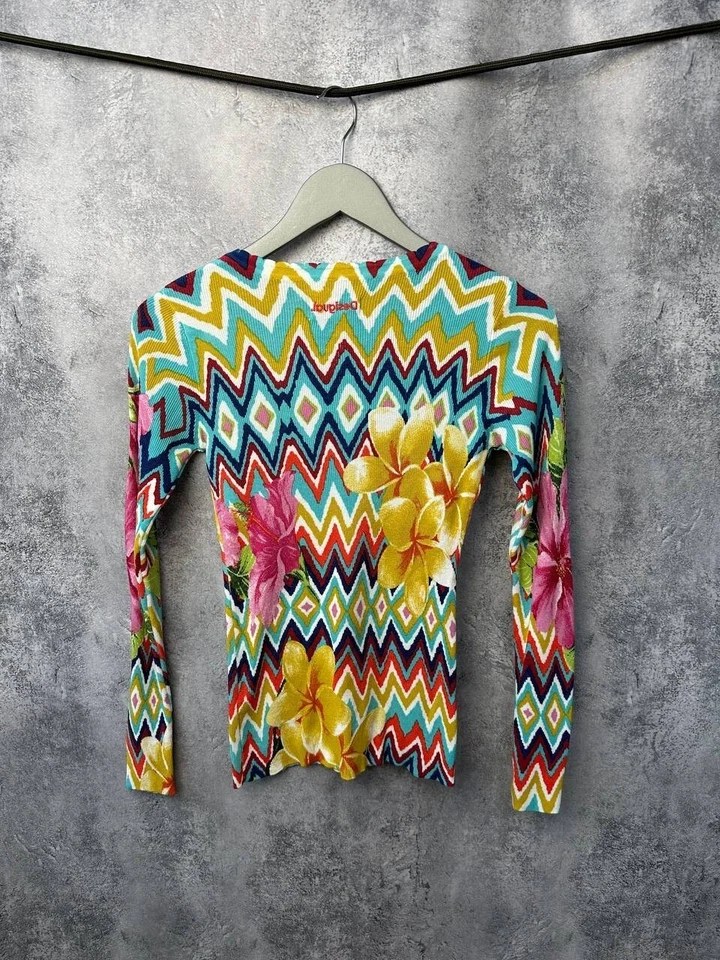 Desigual SAVA Sweater Blouse Flowered Stretches Women's Size M - Image 3 of 4