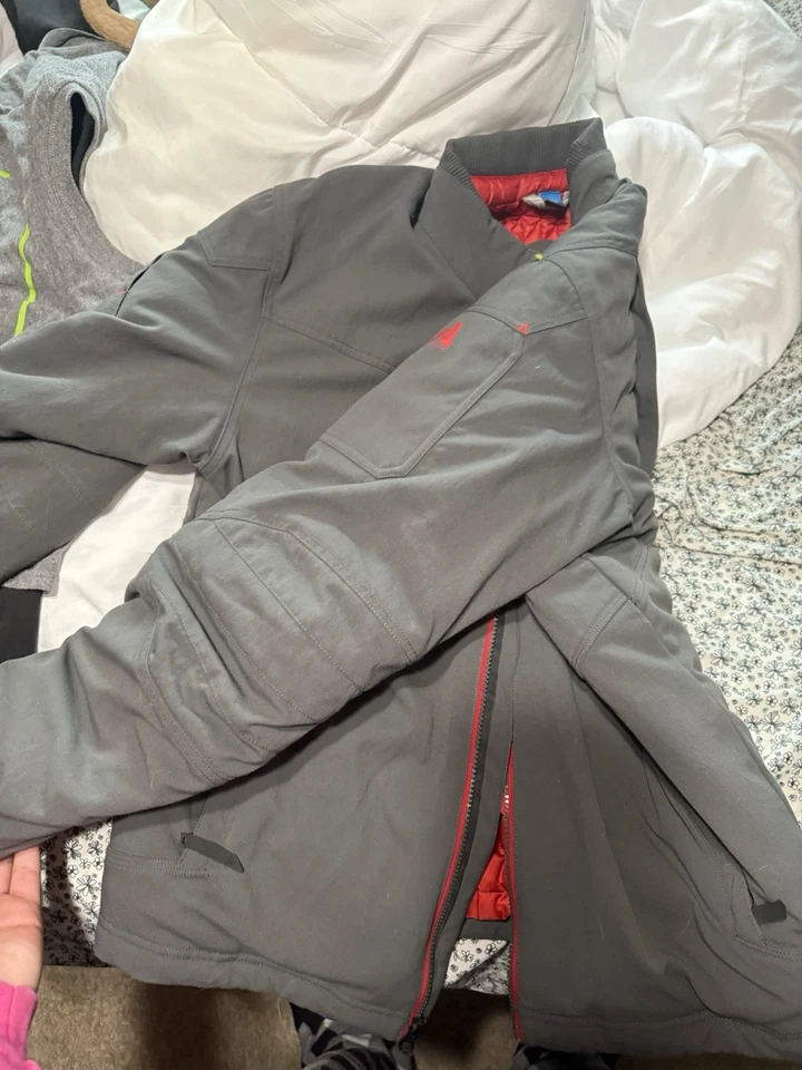 grey Eddie Bauer First Ascent Mountain Ops Down Jacket with a red interior, L - Image 4 of 4
