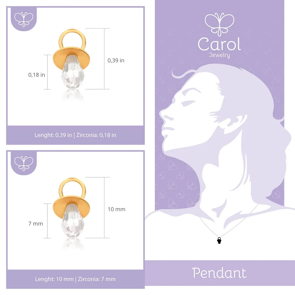 Подвеска в виде детской соски из чистого желтого золота 14 карат с фианитами — ожерелье подарок для женщин - Изображение 2 из 4