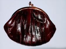Genuine Eel Skin Leather Double Kiss Lock Burgundy Coin Change Purse