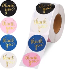 Thank You Stickers Roll, for Small Business, Adhesive Sticker Labels, Round