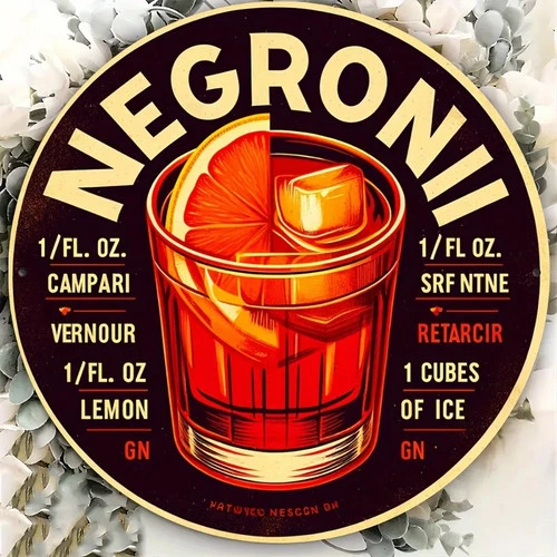 Vintage Negroni Aluminum Wall Art Tin Metal Signs Home Décor 8x8 Durable, Perfec