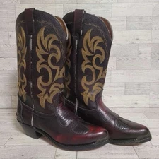 Men's Saddle Tramp Western Brown Leather Inlay Toe Cap Cowboy Boots Size 8.5