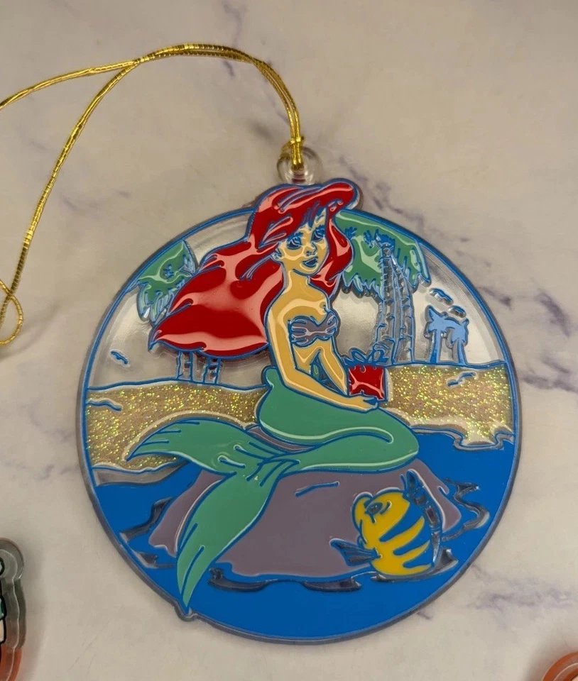 Vintage Disney Little Mermaid Ariel Sebastian Acrylic Christmas Tree Ornaments - Image 3 of 4