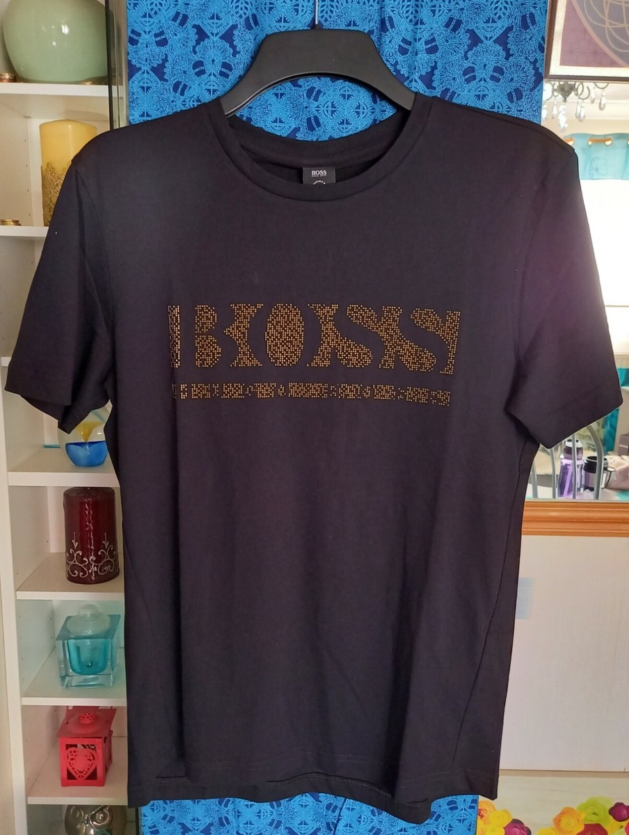 【送料&関税込】Hugo Boss Cotton T-shirt HUGO - Cotton-jersey T-shirt with orange prints - Black