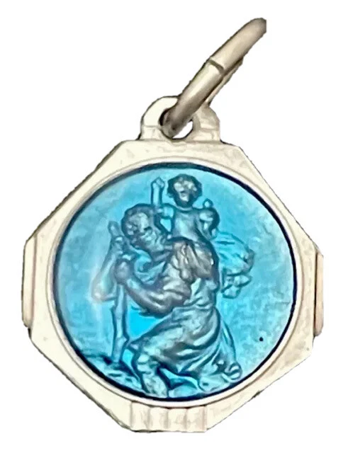 Blue enamel shop st christopher medal