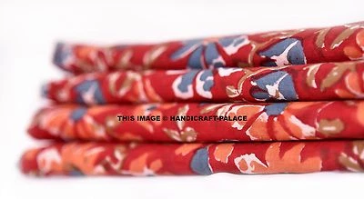 4.6m Indio Mano Bloque Tela Estampada Rojo Floral 100% de Algodón Decoración - Imagen 1 de 3