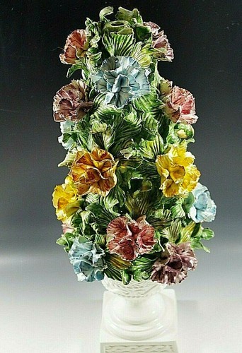 CAPODIMONTE LAMP BASE ITALY CARNATION FLOWERS TOPIARY WITH URN VINTAGE 20'' - Picture 4 of 7