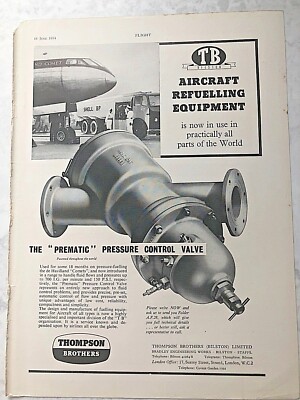1954 Flugzeug Werbung THOMPSON BROTHER PREMATIC DRUCKREGELVENTIL BETANKUNG