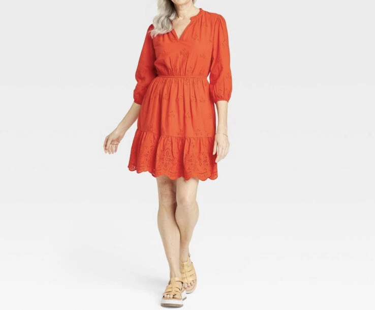 Women s Knox Rose Eyelet A Line Dress Orange M