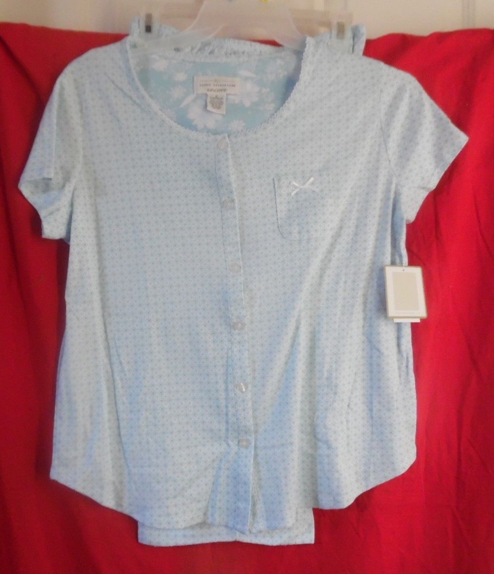 -Karen Neuburger Pajamas Blue White Geo Seafoam Geometric Top Capri Pants S
