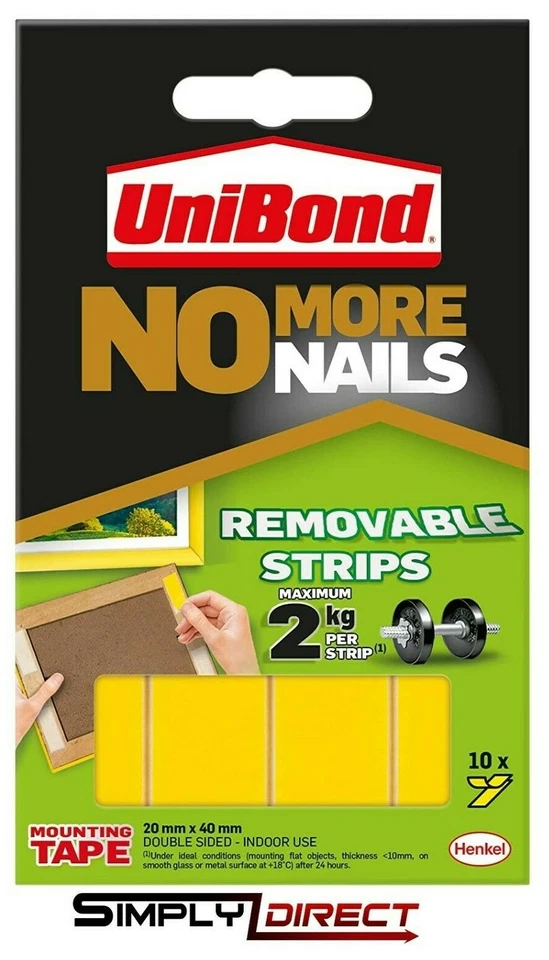 Unibond No More Nails Picture Hanging Strips Double Sided Mounting Tape Adhesive