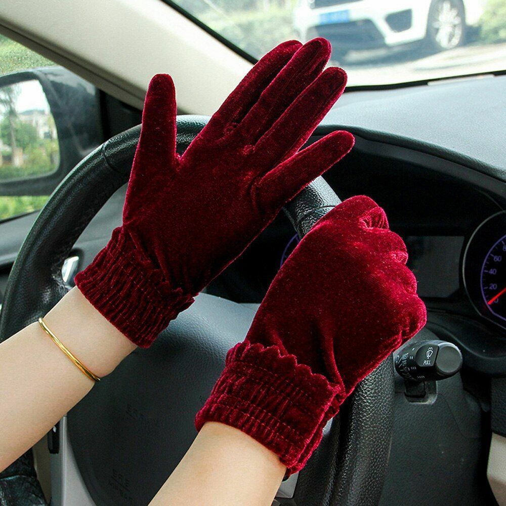 Gloves Velvet Elastic Flannel Mitten Full Finger Solid Winter Wa