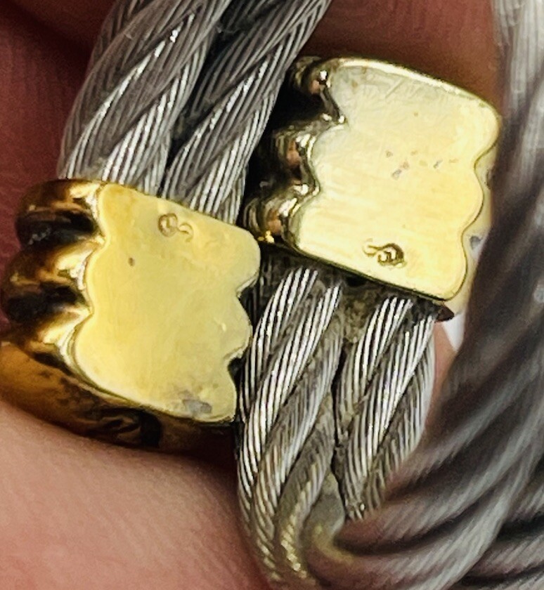 Charriol Authentic 18k Yellow Gold & Steel Bypass Flex Ring