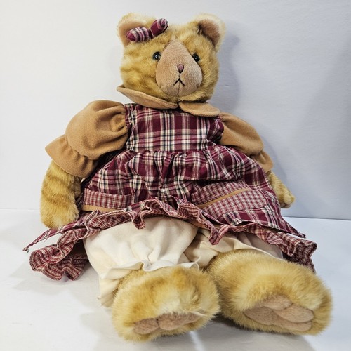 Pacifix Int’l Orange Tabby Cat 19” in Burgandy/brown dress Stuffed Animal VTG - Picture 2 of 10