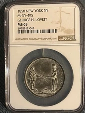 1858 Atlantic telegraph by Lovett , M—NY-495 , MS-63