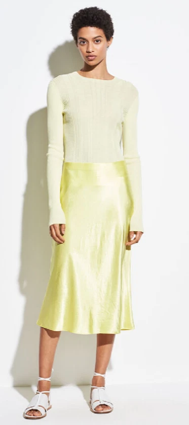 245 NWT VINCE FLARE PULL SLIP ELASTIC WAIST SATIN MIDI SKIRT