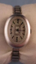 Vtg MCM Timex Ladies Frosted Silver Electric Watch Pin Striped Face Unusual