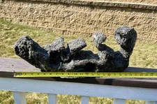 RARE! Large Vintage Black Volcanic Lava Rock sits on Slate, Aquarium Tank Decor