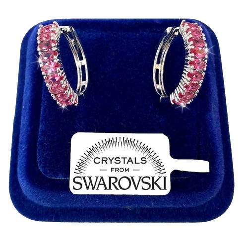 Boucles D'oreilles Rondes En Laiton Plaqué Or Blanc 18K Avec Cristaux Zircon - Modèle 03/6, Neuf Avec étiquettes