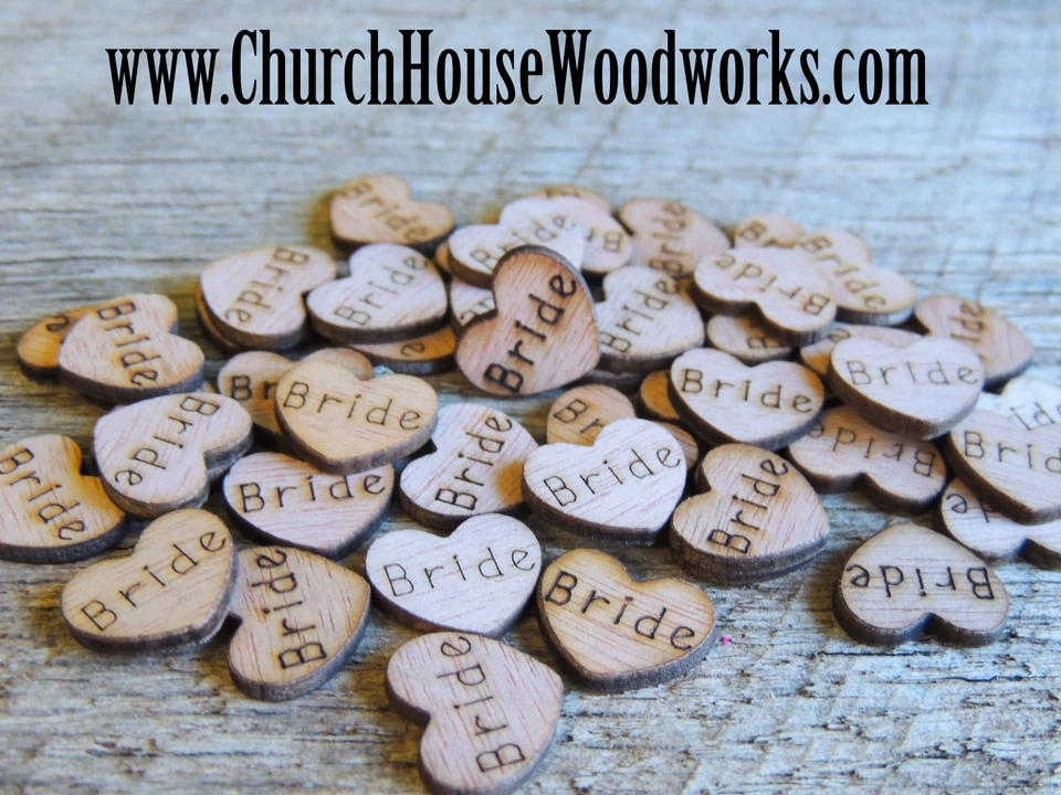 Mr, Mrs, Bride, Groom heart shaped, wood confetti, for rustic wedding, USA,decor - Image 3 of 4