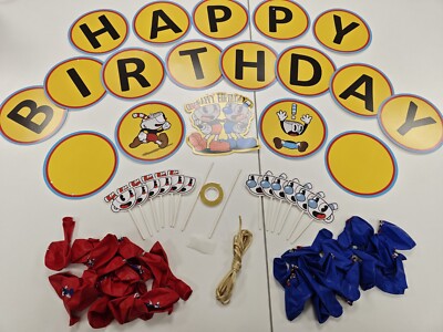 Spiel Motiv Cuphead Geburtstag Party Zubehör Banner Tortenaufleger Spiralen Luftballons