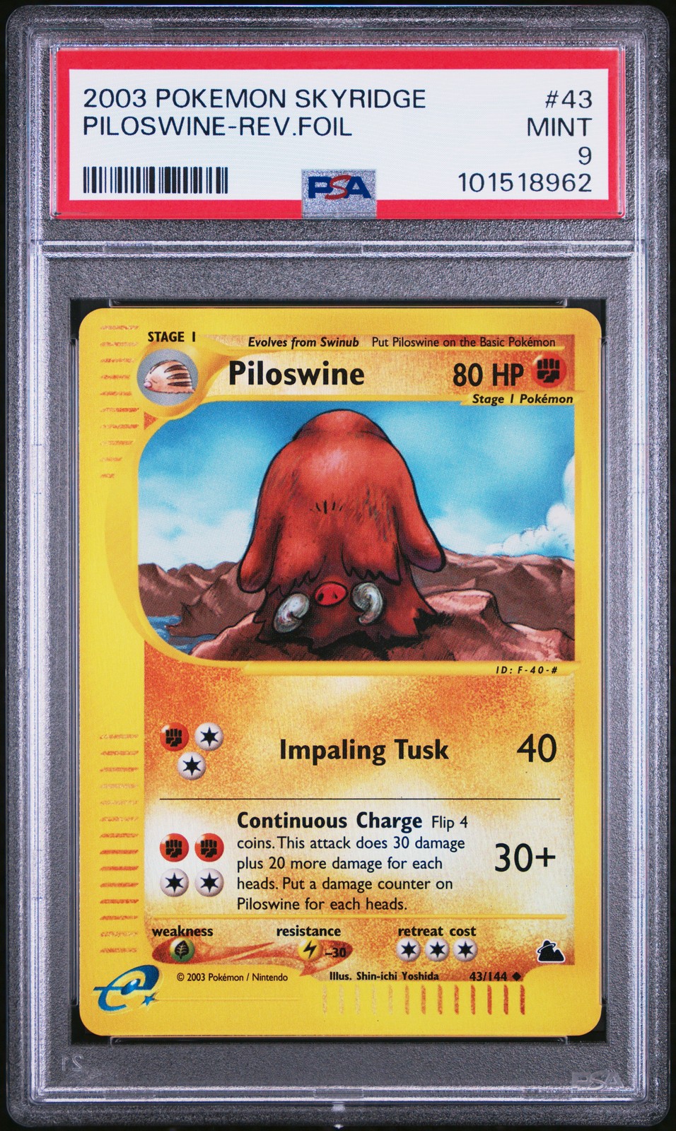 2003 POKEMON SKYRIDGE #43 PILOSWINE-REVERSE FOIL PSA 9