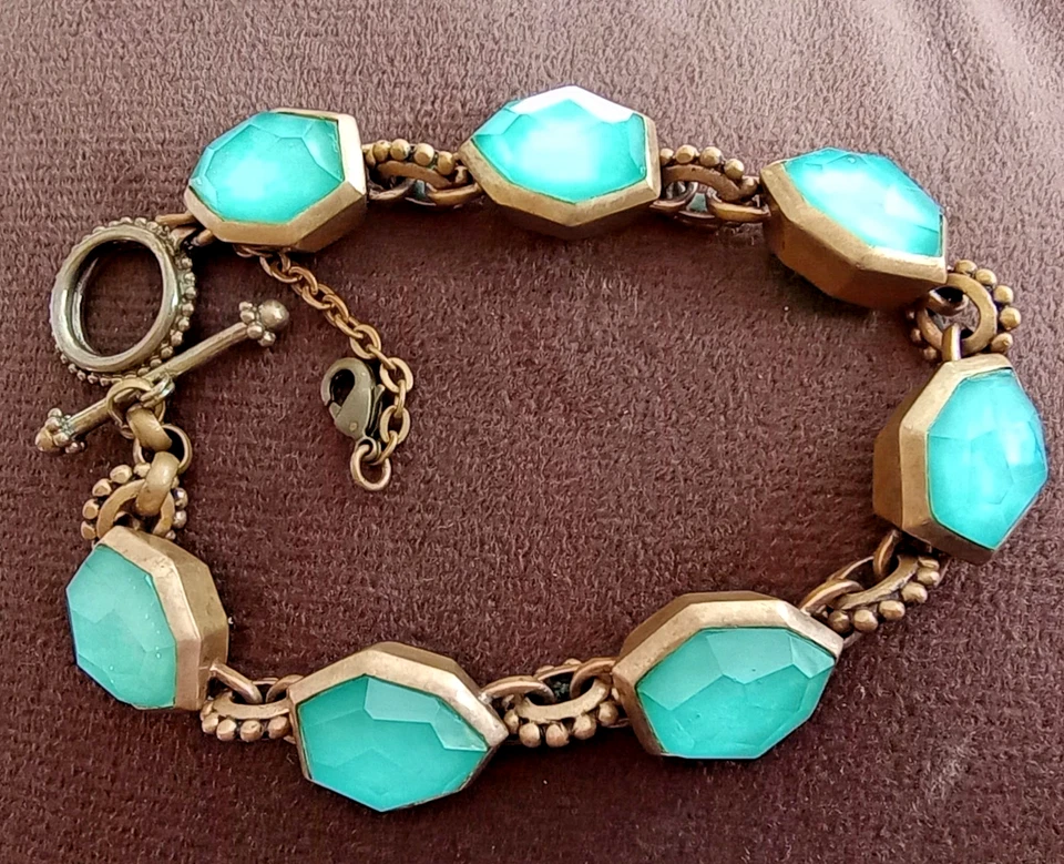 Stephen Dweck зеленый агат безель набор камень браслет 9» цепочка безопасности - Изображение 2 из 4