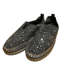 Italina Black Suede Crystal Studded Slip On Sneakers Shoes Women's Size 10 Bling