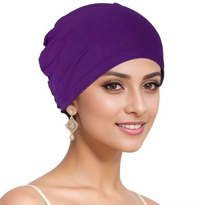 1 Pieces Solid Women  Hat Stretchy Turban Beanie,Pre Tied Chemo Head Sca...