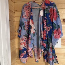 Umgee Kimono Cardigan Small Floral Ruffle Sleeve Open Front